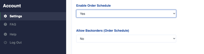 Order schedule setting