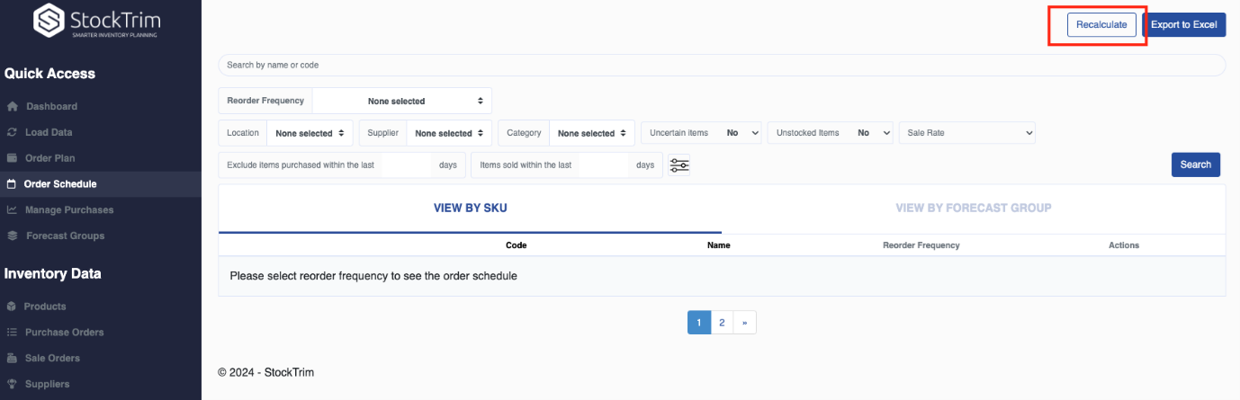 order schedule calculation